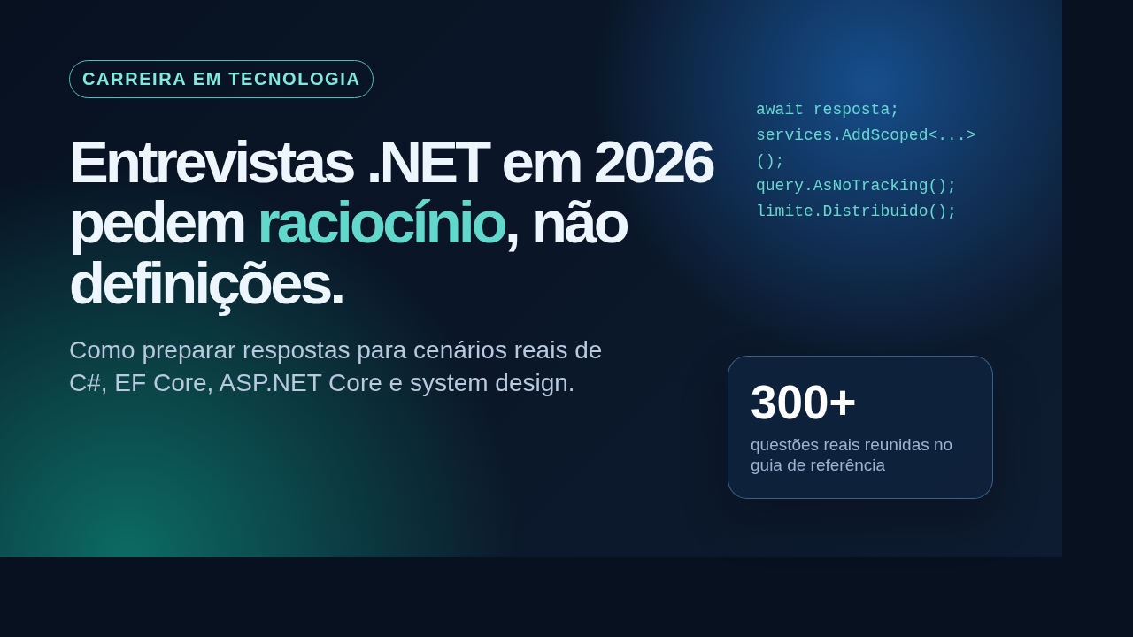 Capa em português: Entrevistas .NET em 2026 pedem raciocínio, não definições.